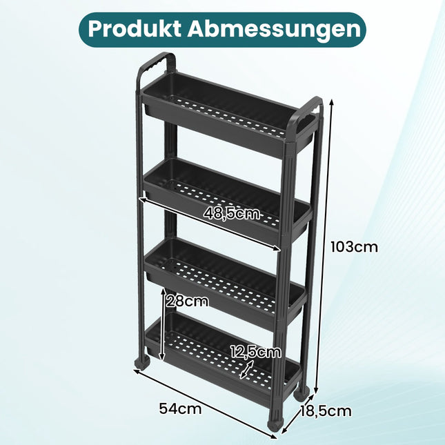 4-Tier Narrow Rolling Kitchen Cart with Handles, Black