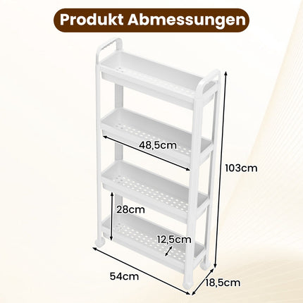 4-Tier Narrow Rolling Kitchen Cart with Handles, White