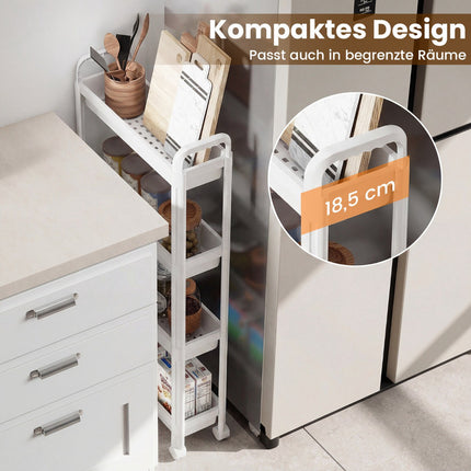 4-Tier Narrow Rolling Kitchen Cart with Handles, White