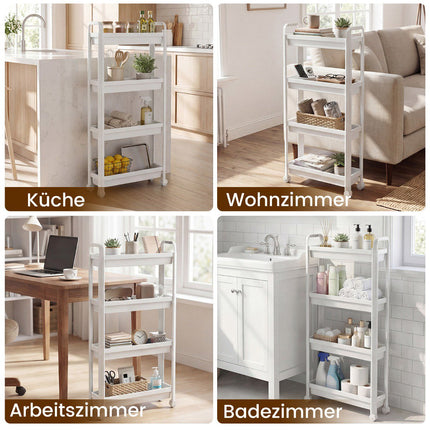 4-Tier Narrow Rolling Kitchen Cart with Handles, White
