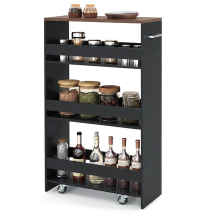 4-Tier Narrow Rolling Storage Cart, 20 cm, Black