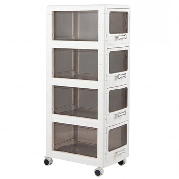 4-Tier Plastic Drawer Organizer with Lockable Wheels