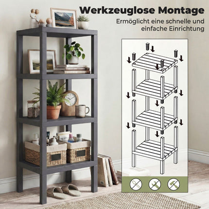4-Tier Plastic Storage Shelf, Grey, 38x32.5x99 cm