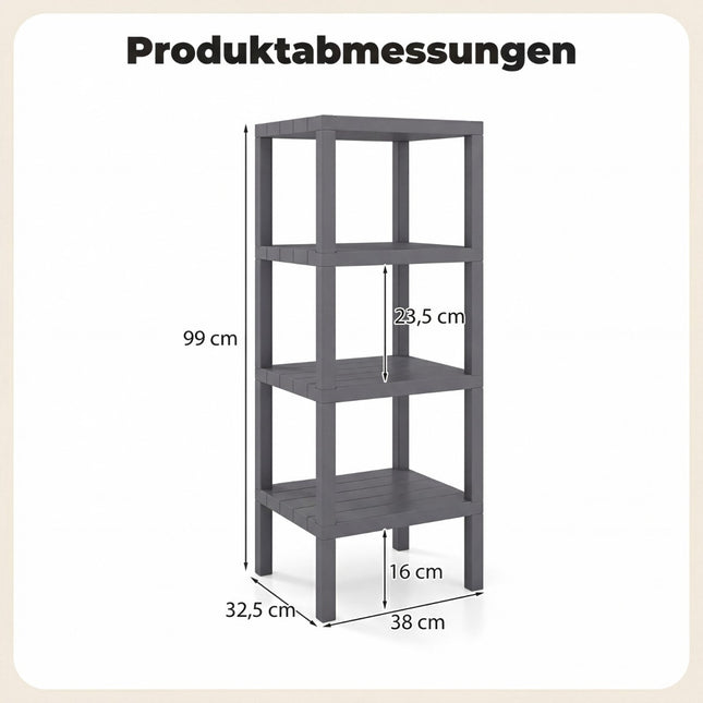 4-Tier Plastic Storage Shelf, Grey, 38x32.5x99 cm