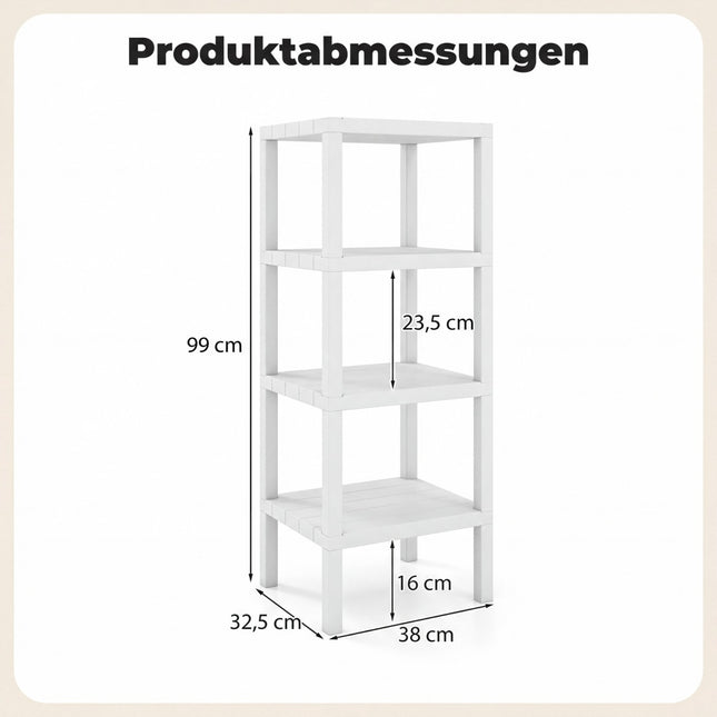 4-Tier Plastic Storage Shelf, White, 38x32.5x99 cm