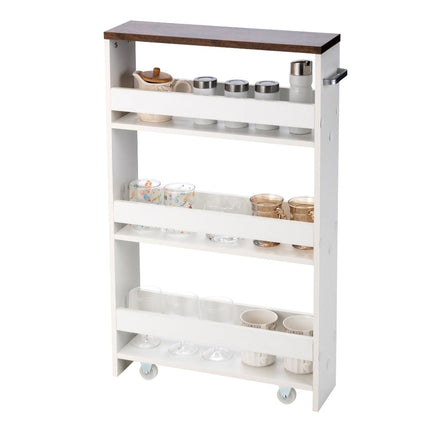 4-Tier Rolling Kitchen Cart with Handle, 48x12.5x81 cm, White
