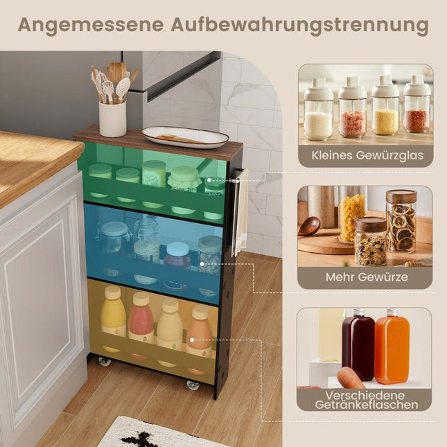 4-Tier Rolling Kitchen Cart with Handle, Black & Brown