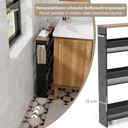 4-Tier Rolling Kitchen Cart with Handle, Black & Brown