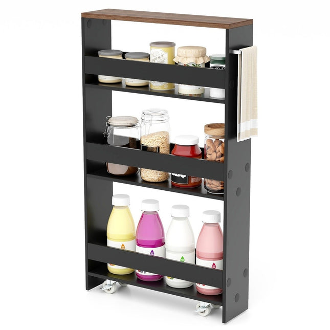 4-Tier Rolling Kitchen Cart with Handle, Black & Brown