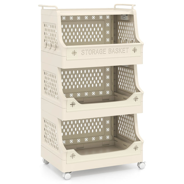 4-Tier Rolling Laundry Basket with Handles & Hooks