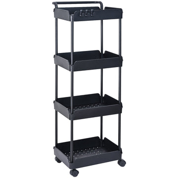 4-Tier Rolling Utility Cart, Lockable Wheels, Black