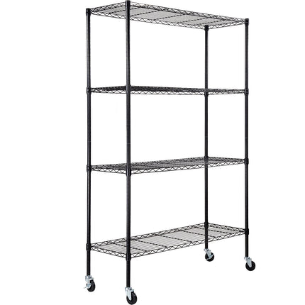 4-Tier Rolling Wire Shelving Unit, 700 lb, Black