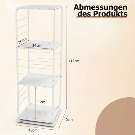 4-Tier Rotating Bookshelf, Metal Frame, 360 Swivel, White