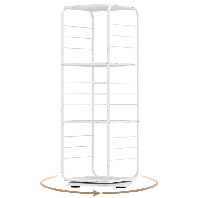 4-Tier Rotating Bookshelf, Metal Frame, 360 Swivel, White
