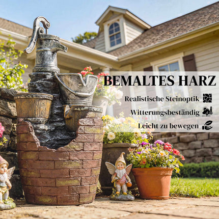 4-Tier Rustic Garden Fountain with LED Lights and Planter
