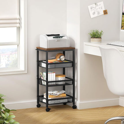 4-Tier Slim Kitchen Trolley – Metal & Wood Finish