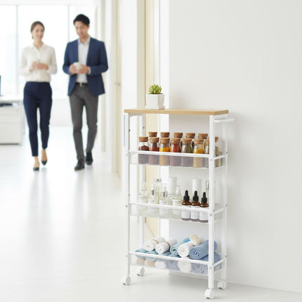 4-Tier Slim Kitchen Trolley – Metal & Wood Finish