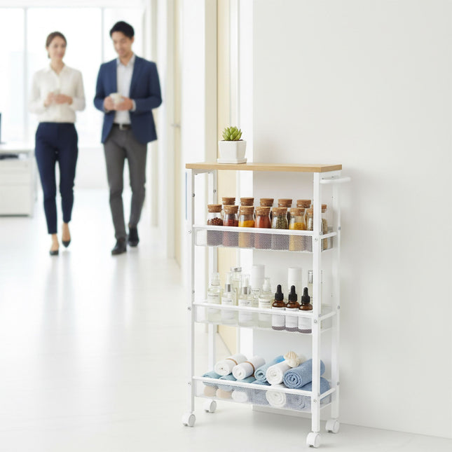 4-Tier Slim Kitchen Trolley – Metal & Wood Finish