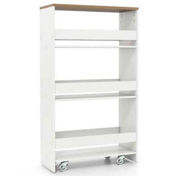 4-Tier Slim Rolling Storage Cart, 20cm, White