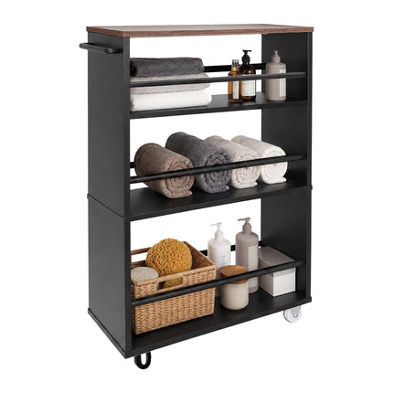 4-Tier Slim Trolley, Black – Engineered Wood & Iron