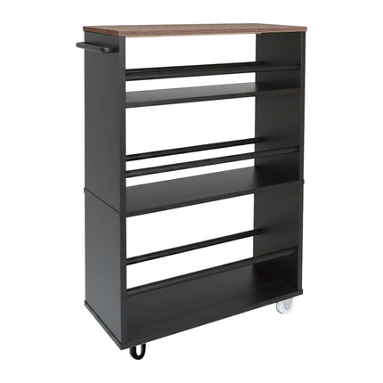 4-Tier Slim Trolley, Black – Engineered Wood & Iron