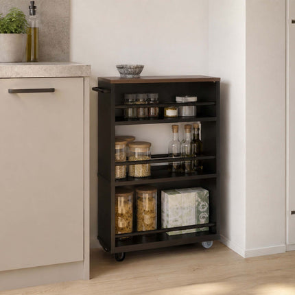 4-Tier Slim Trolley, Black – Engineered Wood & Iron