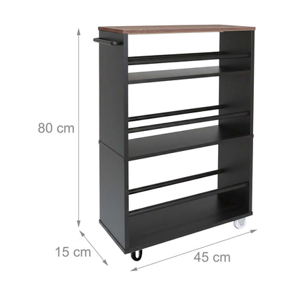 4-Tier Slim Trolley, Black – Engineered Wood & Iron