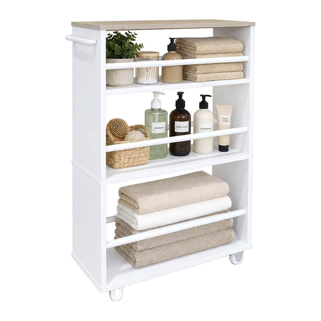 4-Tier Slim Trolley with Handle – Natural White