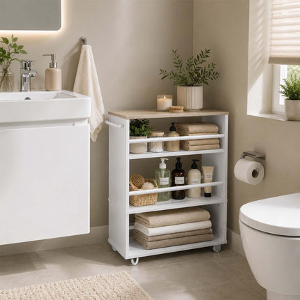 4-Tier Slim Trolley with Handle – Natural White
