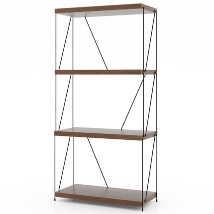 4 Tier Standing Shelf with Metal Frame Industrial Bookshelf Storage Rack 60 x 29.5 x 105 cm