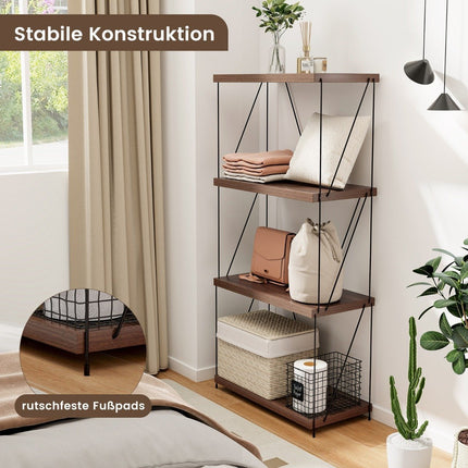 4 Tier Standing Shelf with Metal Frame Industrial Bookshelf Storage Rack 60 x 29.5 x 105 cm
