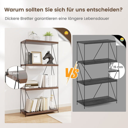 4 Tier Standing Shelf with Metal Frame Industrial Bookshelf Storage Rack 60 x 29.5 x 105 cm