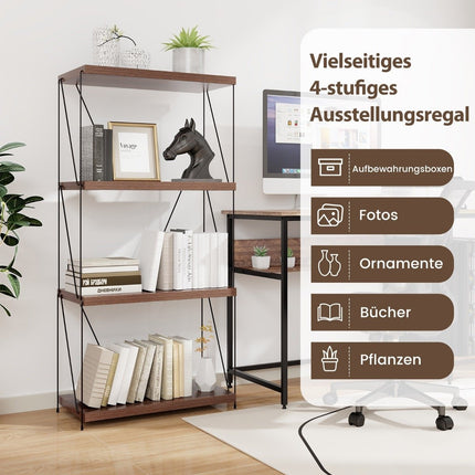 4 Tier Standing Shelf with Metal Frame Industrial Bookshelf Storage Rack 60 x 29.5 x 105 cm