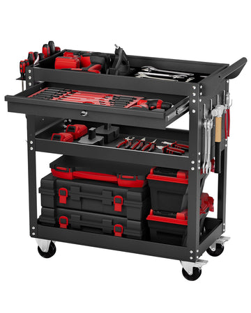 4-Tier Tool Cart with Wheels, Locking Drawer, Pegboard