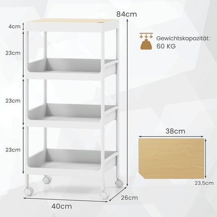 4 Tier Utility Rolling Storage Cart with Removable Tray