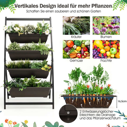 4-Tier Vertical Planter with Removable Boxes & Drainage