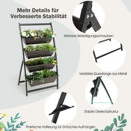 4-Tier Vertical Planter with Removable Boxes & Drainage