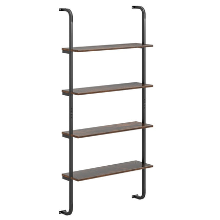 4-Tier Wall-Mounted Ladder Shelf, Wood & Metal, 70x20.5x150 cm