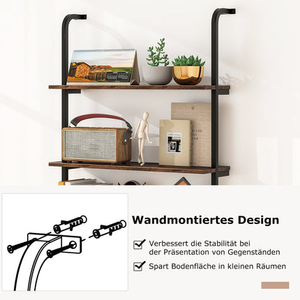 4-Tier Wall-Mounted Ladder Shelf, Wood & Metal, 70x20.5x150 cm