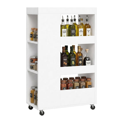 4-Tier White Kitchen Trolley with Shelves & Compartments