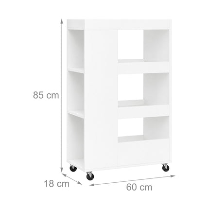 4-Tier White Kitchen Trolley with Shelves & Compartments