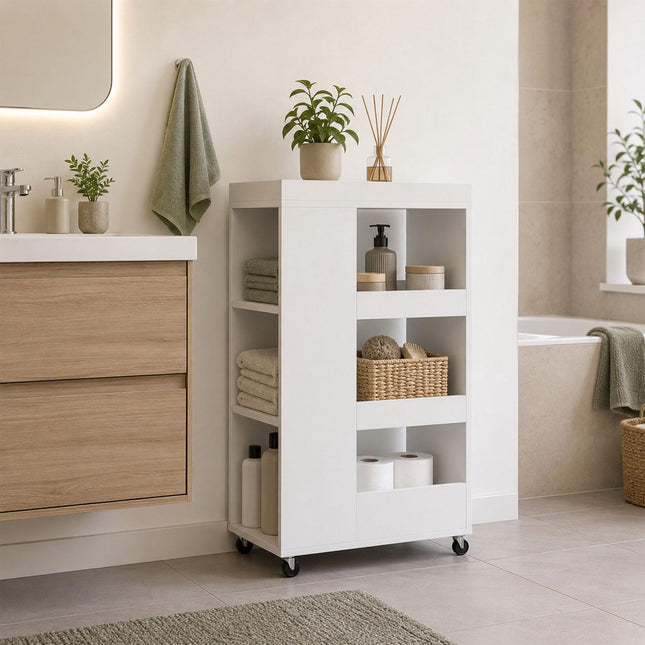 4-Tier White Kitchen Trolley with Shelves & Compartments