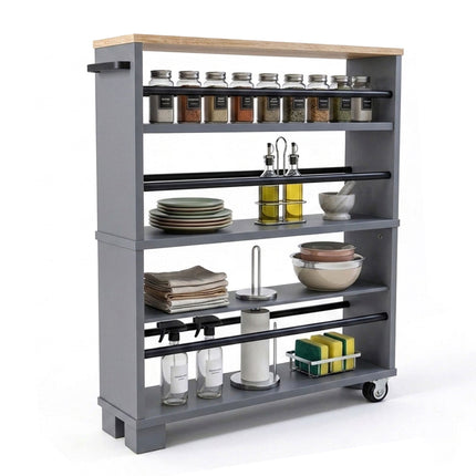4-Tier Wood-Effect Trolley, Natural Gray, 80x13x50 cm