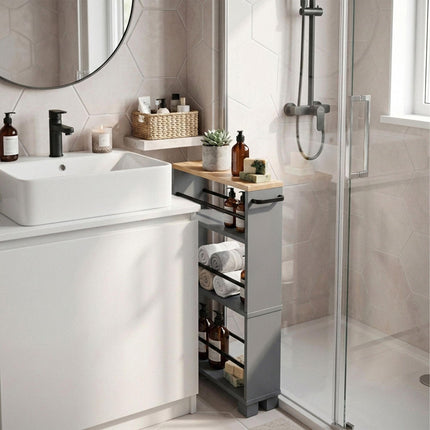 4-Tier Wood-Effect Trolley, Natural Gray, 80x13x50 cm