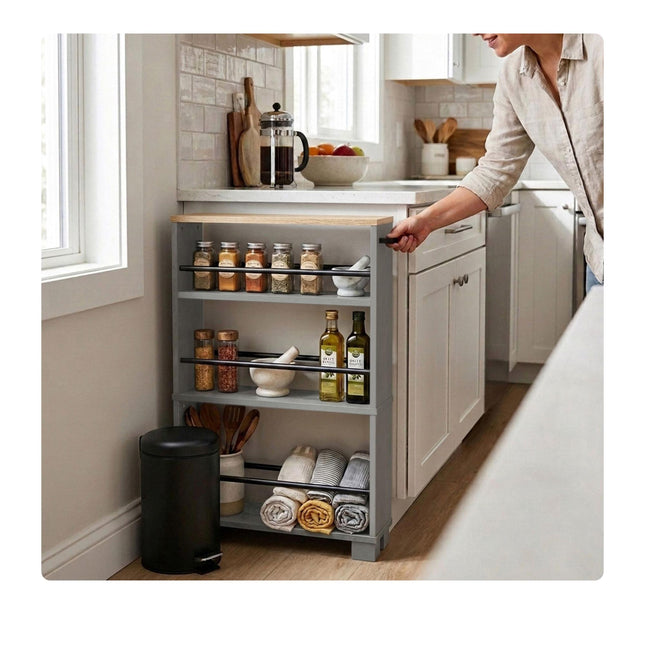 4-Tier Wood-Effect Trolley, Natural Gray, 80x13x50 cm