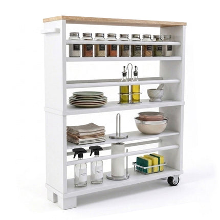 4-Tier Wood-Effect Trolley with Handle, 80x13x50 cm