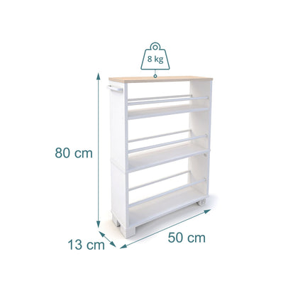 4-Tier Wood-Effect Trolley with Handle, 80x13x50 cm