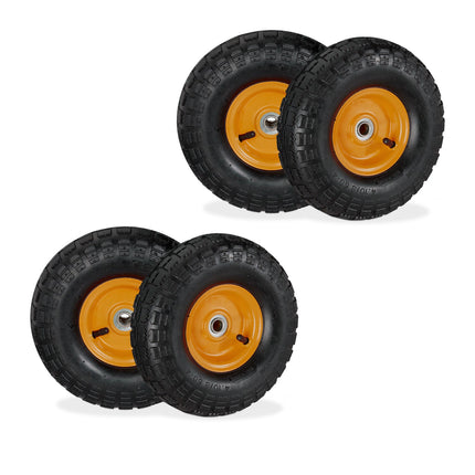4 Wheelbarrow Tyres with Steel Rims, Pneumatic 4.10/3.50-4
