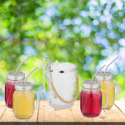 4 glasses with lids and straws incl. ice bucket