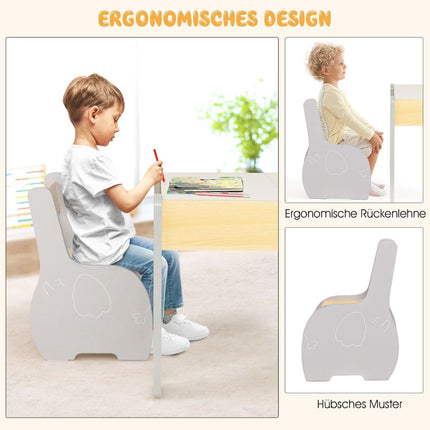 4 in 1 3 pcs. Children's seating group made of wood with removable board and storage space in grey